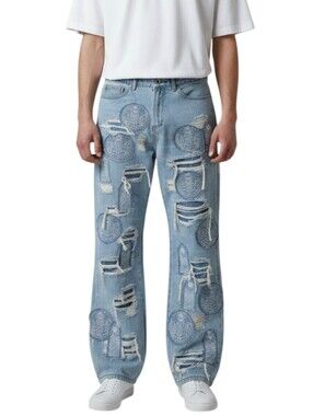 Who Decides War Notre Dame Fusion Jeans Size 34 Ev Bravado Baggy Streetwear Rare
